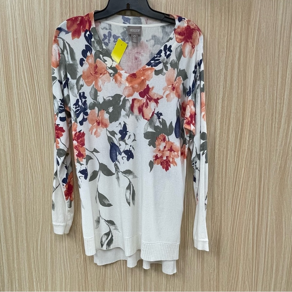 Chico’s cream floral sweater size small